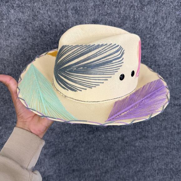 Summer Romero Hat Straw Panama Wide Brim Multicolor Embroidered Boho